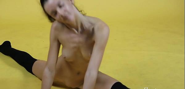  Skinny brunette teen Sanya Semashko spreading legs